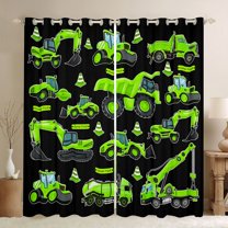 Homewish Car Theme Blackout Curtains Set of 2 (52x84 Each) For Teens Boys Girls,Cartoon Green Truck Window Curtains,Construction Vehicles Curtains and Drapes,Microfiber Bedroom Decor