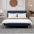 thumbnail image 3 of AGARTT Upholstered Platform Bed Frame Queen Size with Headboard and Footboard/Wooden Slats Support/No Box Spring Needed/Easy Assembly,Dark Blue Linen, 3 of 12