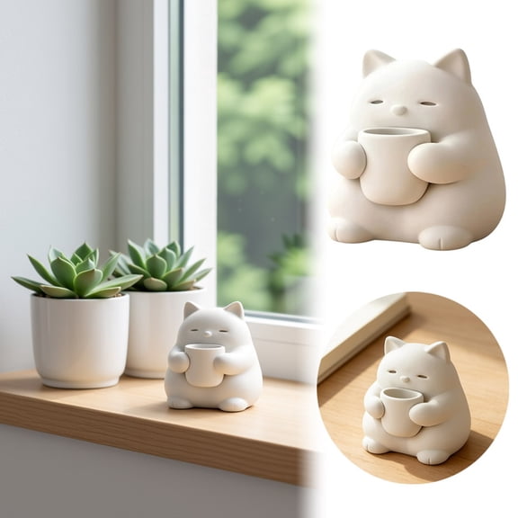 Mini Elegant Sitting Cat Drinking Water Statue, Exquisite Resin Cat Figurine Ornament, Compact Decor for Bookshelf Desk Living Room Bedroom, Gift for Cat Lovers