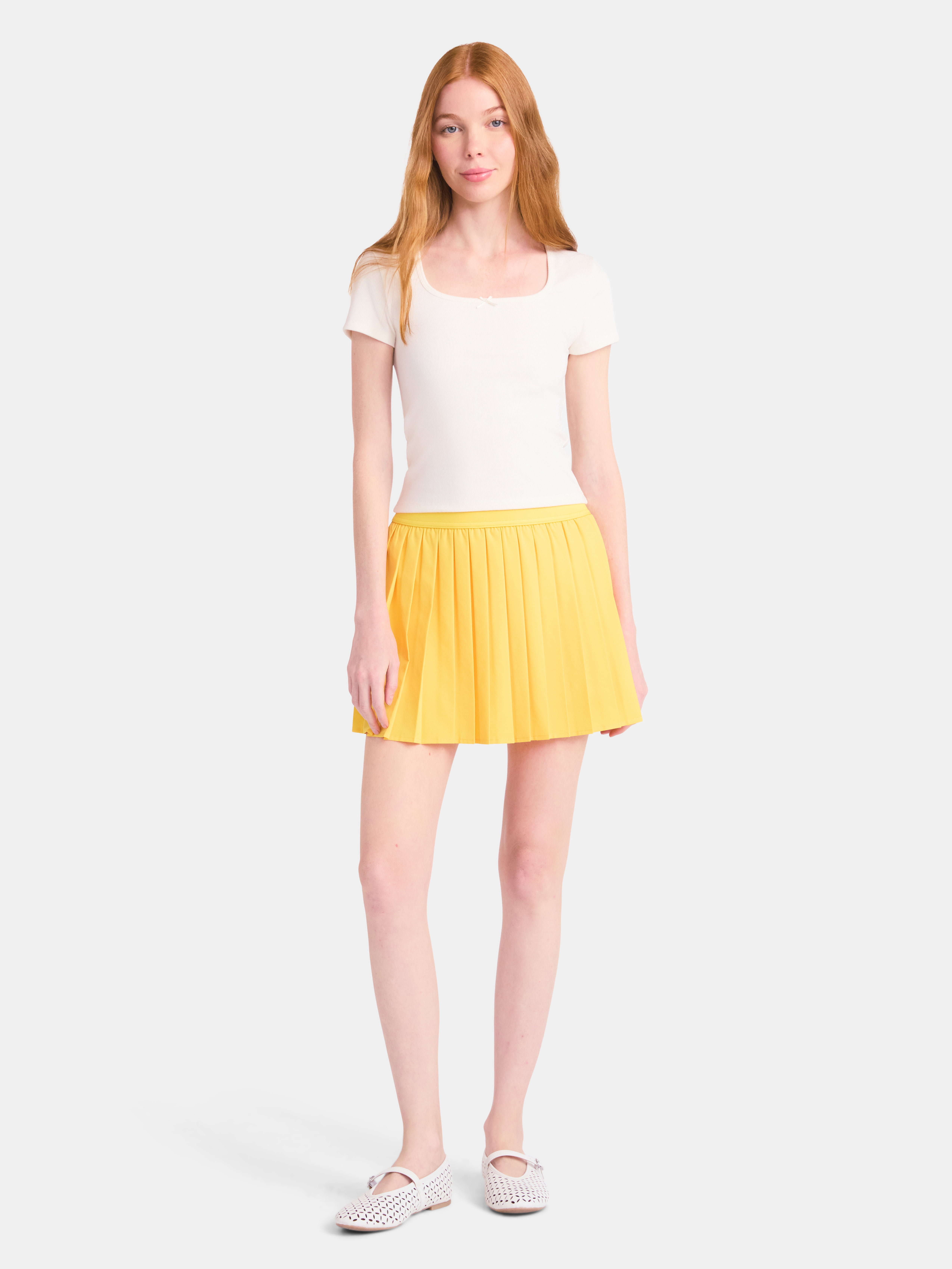 No Boundaries Square Neck Tee with Satin Bow, Women's