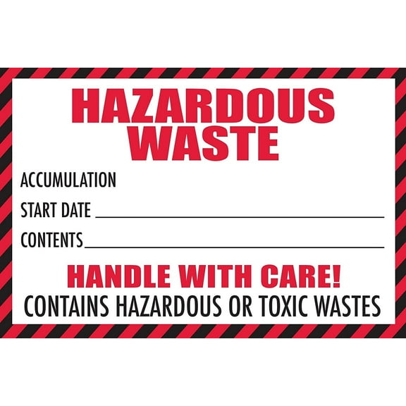 Hazardous Waste Label with Handle with Care, 4"x6", 100 Pack, Red and White Label, Contains Hazardous Or Toxic Wastes Warning,Self-Adhesive