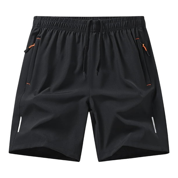 Ceisia Men's Solid Color Ice Silk Quick-Dry Sports Shorts, Drawstring Elastic Waist Beach Shorts for Men Black S Gifts