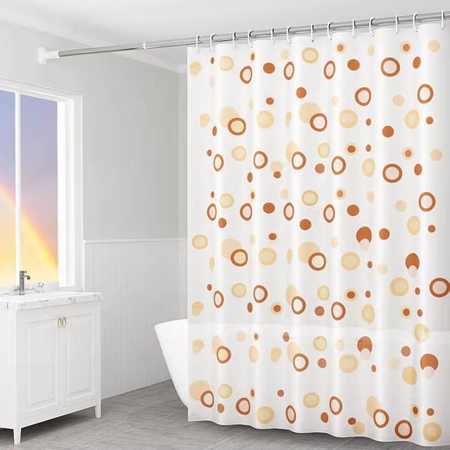 shower curtain waterproof and mildew-proof shower curtain coffee ring set 80 width * 180 height + telescopic 50-80 rod + ring
