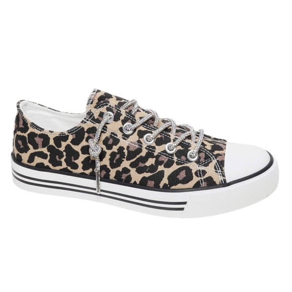 Outwoods Womens Logan 8 Canvas Sneaker with Sparkle Laces (Leopard,6)