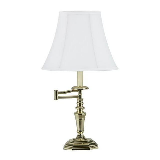 Benzara BM240934 Turned Pedestal Metal Table Lamp with Swing Arm Design, Brass