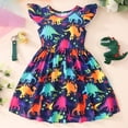 thumbnail image 4 of Bellafa Tollder Girls Cartoon Unicorn Sundress Summer Rullfle Sleeve A-line Dress 2-8 Years Kids Casual Dresses, 4 of 9