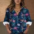 thumbnail image 2 of Towmus Button Down Shirts for Women Dressy Floral Printed Roll Up 3/4 Long Sleeve Loose Blouse Business Casual Work Tops, 2 of 5