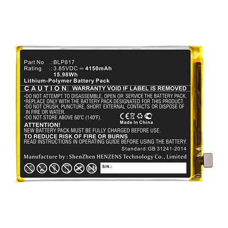 

Batteries N Accessories BNA-WB-P14672 Cell Phone Battery - Li-Pol 3.85V 4150mAh Ultra High Capacity - Replacement for OPPO BLP817 Battery