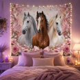 thumbnail image 2 of Three Horse Portraits with Pink Bow and Floral Arrangement Romantic Illustration for Animal Lovers Equestrian Wall Art Housewarming Gift Tapestry Wall Hanging for Bedroom and Living Room, 2 of 7