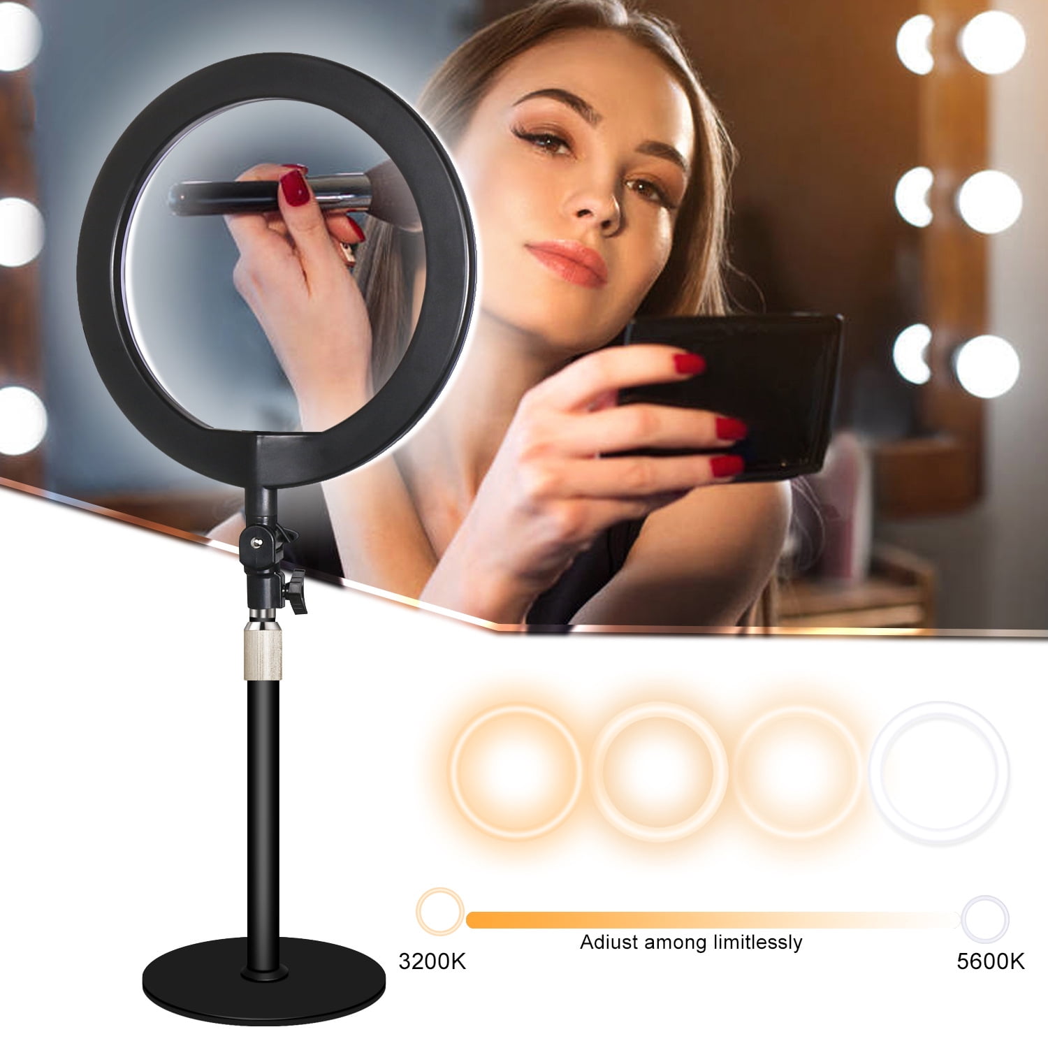 10-inch USB Ring Light for Desk or Table 3 Light Modes with Flexible Smartphone Stand  Streaming  YouTube Makeup TutorialsTikTok or Selfies Black