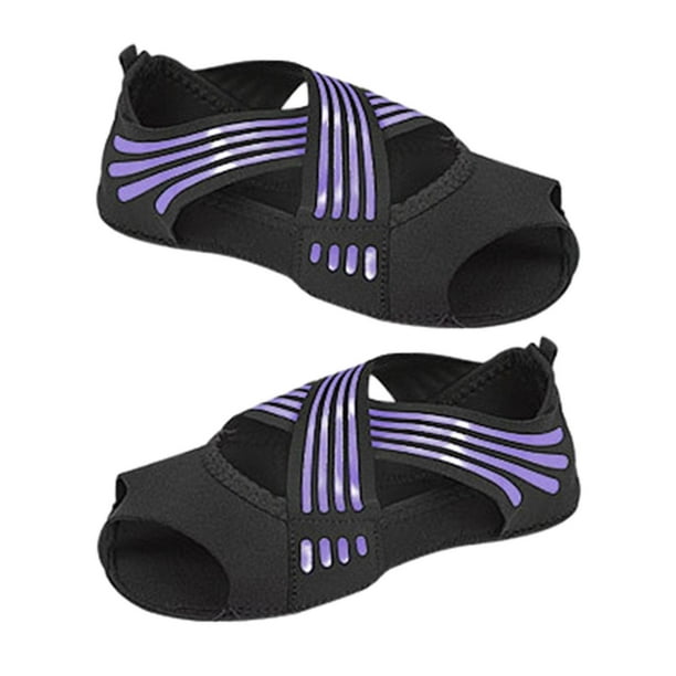 Calcetines de yoga con agarre, calcetines de pilates, calcetines de pilates con cierre, suela dividida con lazo cruzado Violeta
