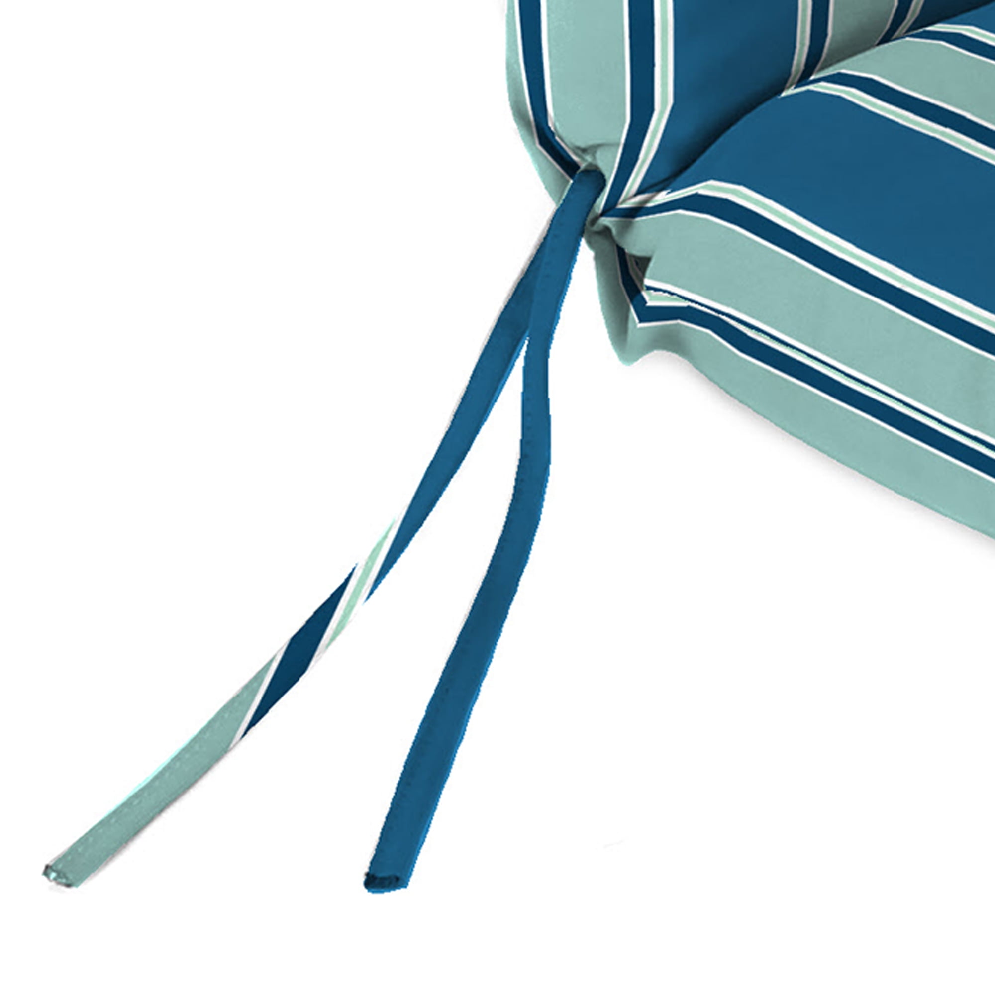 Jordan Manufacturing 44" x 22" Sanders Puff Blue and Gray Green Stripe Rectangular Outdoor Chair Cushion with Ties and Hanger Loop