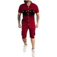 thumbnail image 3 of VBTAPA Men's 2 Piece Outfits Color Block Fashion Casual Tracksuit Short Sleeve Cotton Shirt and Shorts Set Summer Hipster Streetwear Lightning Sales of Today Red L, 3 of 7
