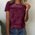 thumbnail image 2 of Lindreshi T Shirts for Women Clearance Women's Crew Neck Velvet Tops Short Sleeve T-Shirt Casual Fashion Blouse, 2 of 8