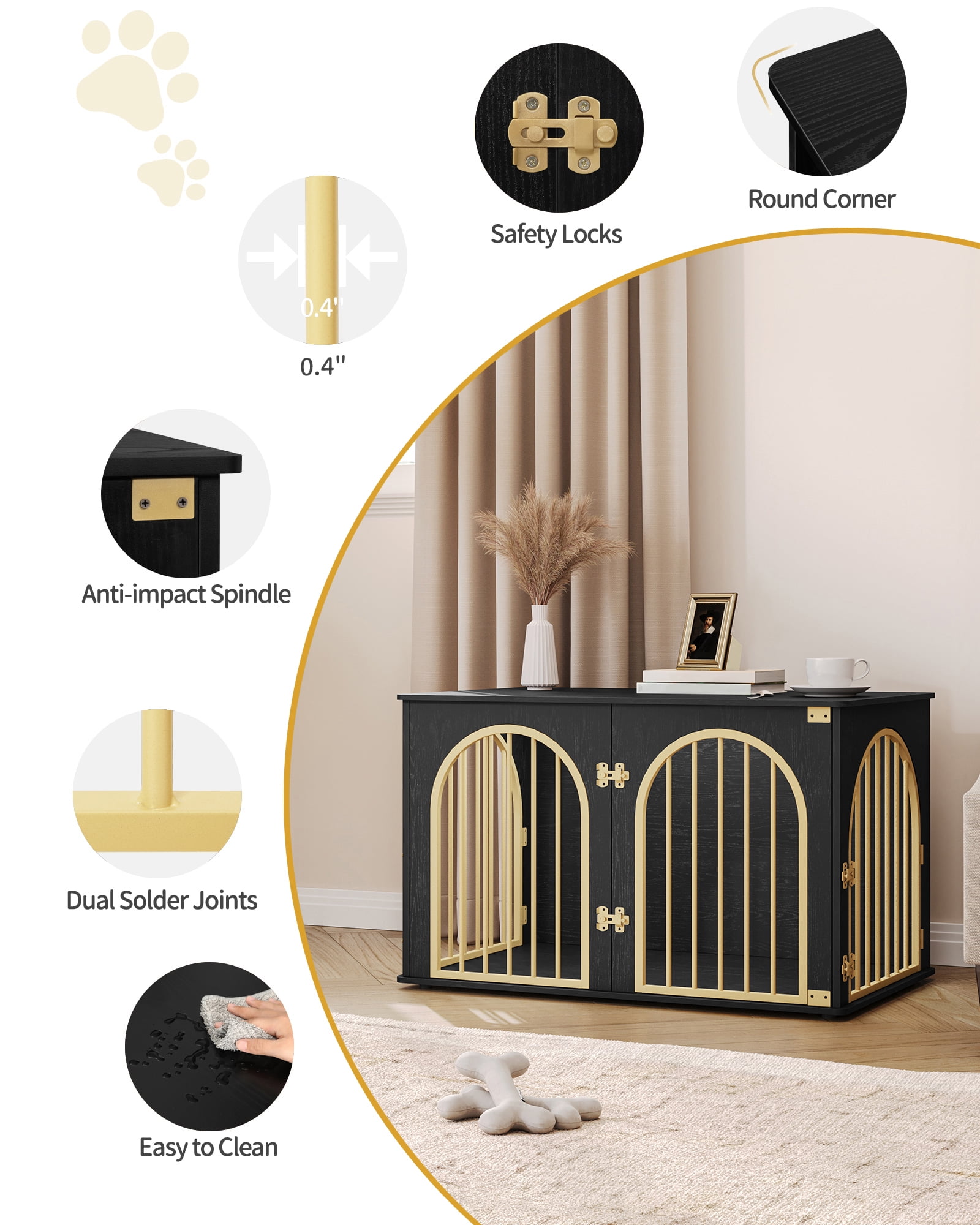 39.4" Dog Crate Furniture, Dog Kennel Indoor Arched Door Design for Small/Medium/Large Dog