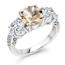 Gem Stone King 4.70 Ct Round Peach Morganite 925 Sterling Silver 3-Stone Ring (Size 8)