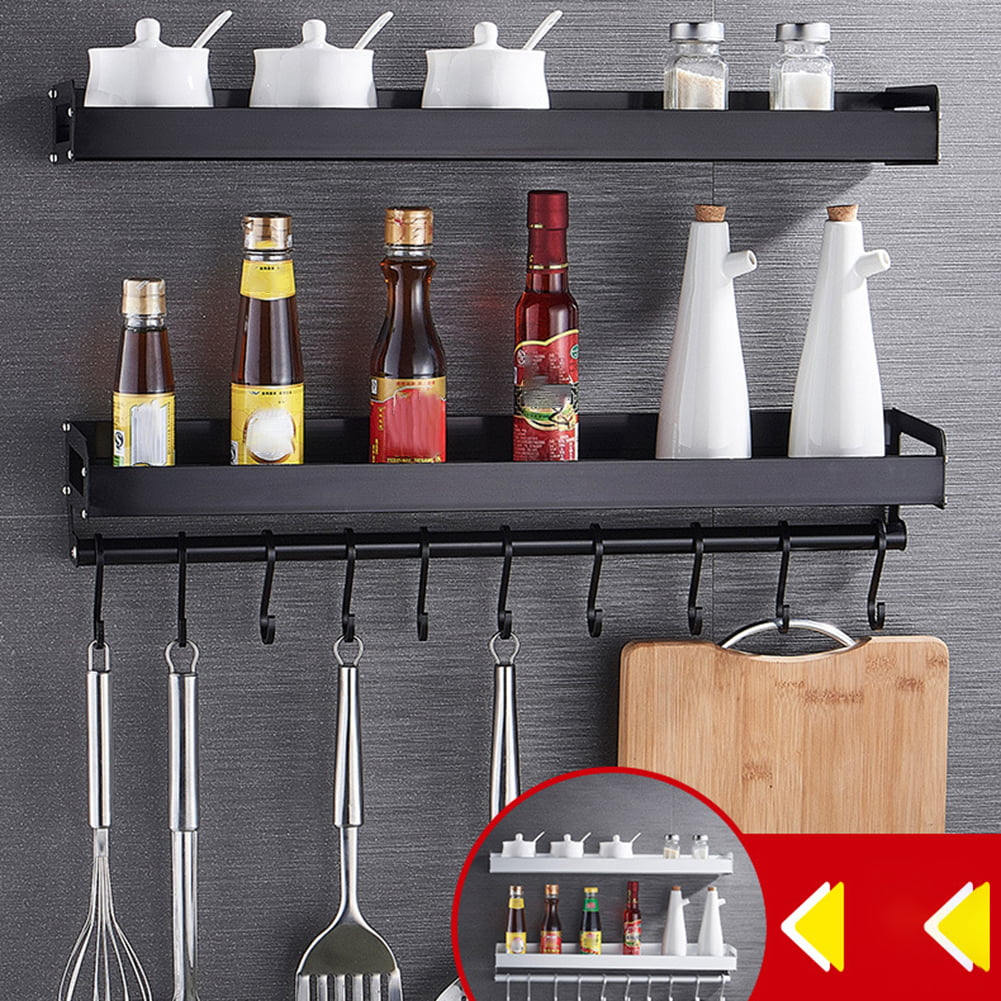 Details about   Kitchen Condiment Storage Rack Wall-Mounted Towel Tableware w/ Hook Phone Holder