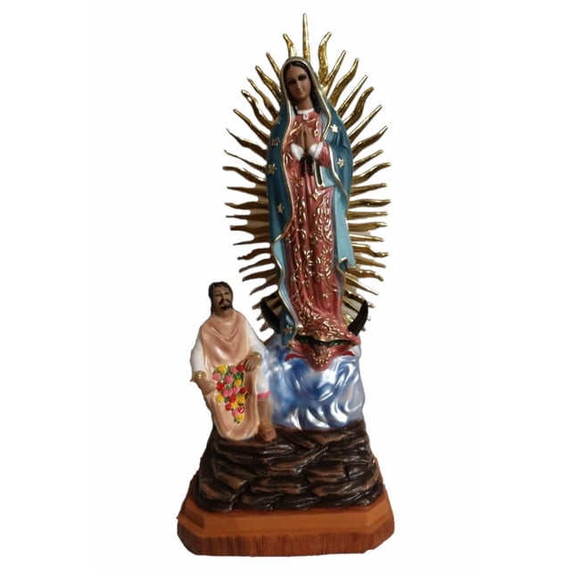 Virgen de Guadalupe de Resina Pintada Con Juan diego Clasica Decorativa 35cm