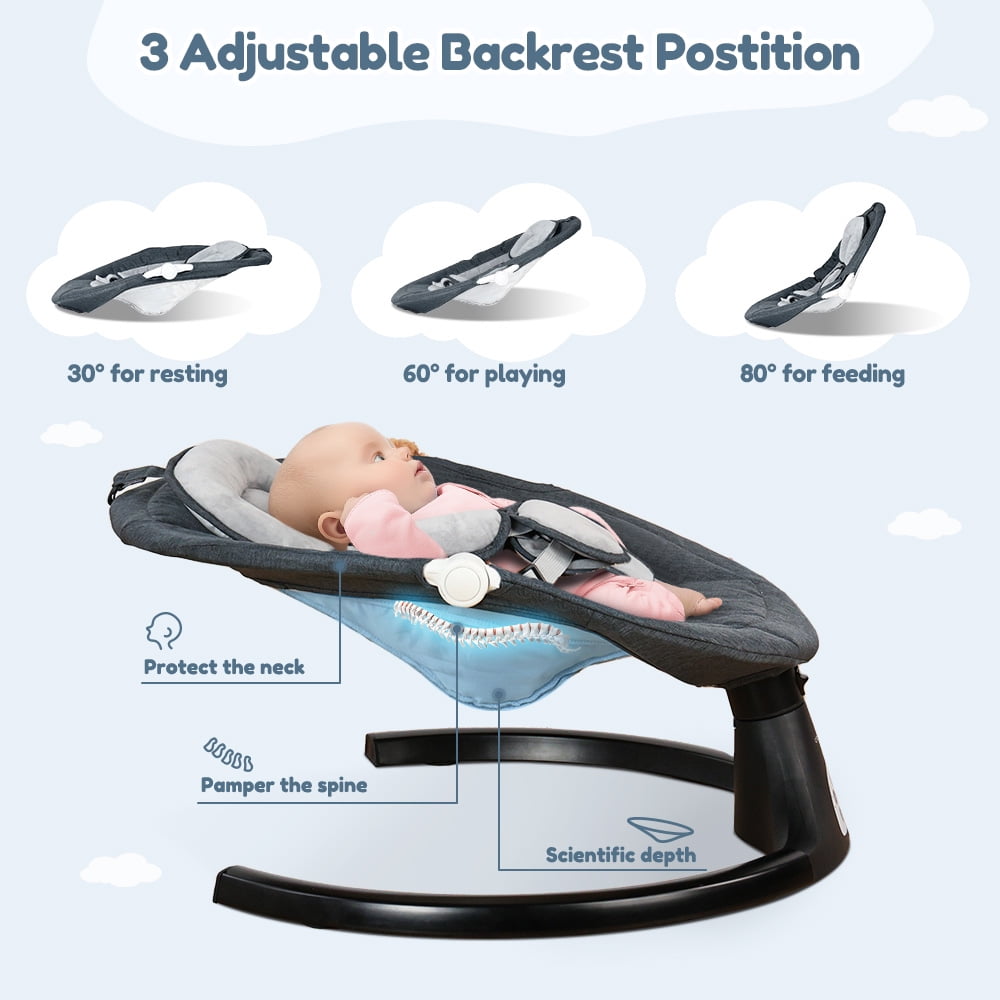 Baby Swing for Infants, Caveen Electric Bluetooth Baby Rocker, 5 Swing Speeds, 3 Seat Positions, Adapter & Battery Operated, Black