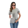 thumbnail image 3 of Women's T-Shirts Short Sleeve Striped Color Block Leopard Casual Tops Round Neck Ladies Shirts, 3 of 9