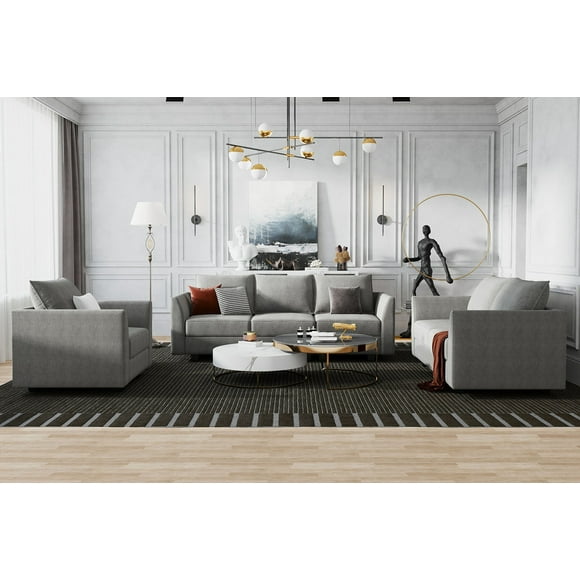 HONBAY Elegant Sofa, Loveseat & Chair 3 Piece Living Room Sofa Furniture Modular Sectional with Storage for Small Apartment and Living Room, Grey