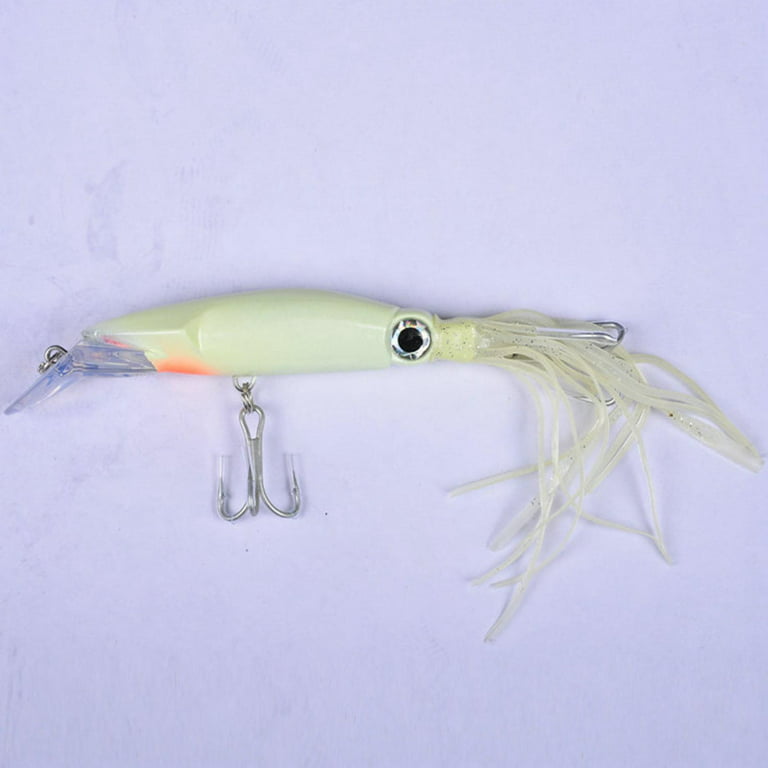Luminous Squid Skirt Trolling 8.6in Artificial Fish, Swimming Lure Fishing Glow for Marlin, Dolphin, Tuna, Salmon, Offshore, Size: 22x3cm, Beige
