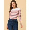 thumbnail image 2 of DARING DIVA Women's Color Block Striped Knit Top Long Sleeves T-Shirt M White Red, 2 of 6