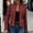 Red, variant on Drovellove Plus Size Women's Cropped Suede Jacket with Double Breasted Military Buttons and Stand Collar | Long Sleeve Faux Suede Blazer for Casual Outings, Daily Commute, or Semi Formal Nights Out