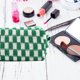 thumbnail image 5 of Makeup Bag Large Checkered Capacity Canvas Travel Toiletry Bag Organizer Cute Makeup Brushes Aesthetic Accessories Storage Bag for Women (Green), 5 of 5