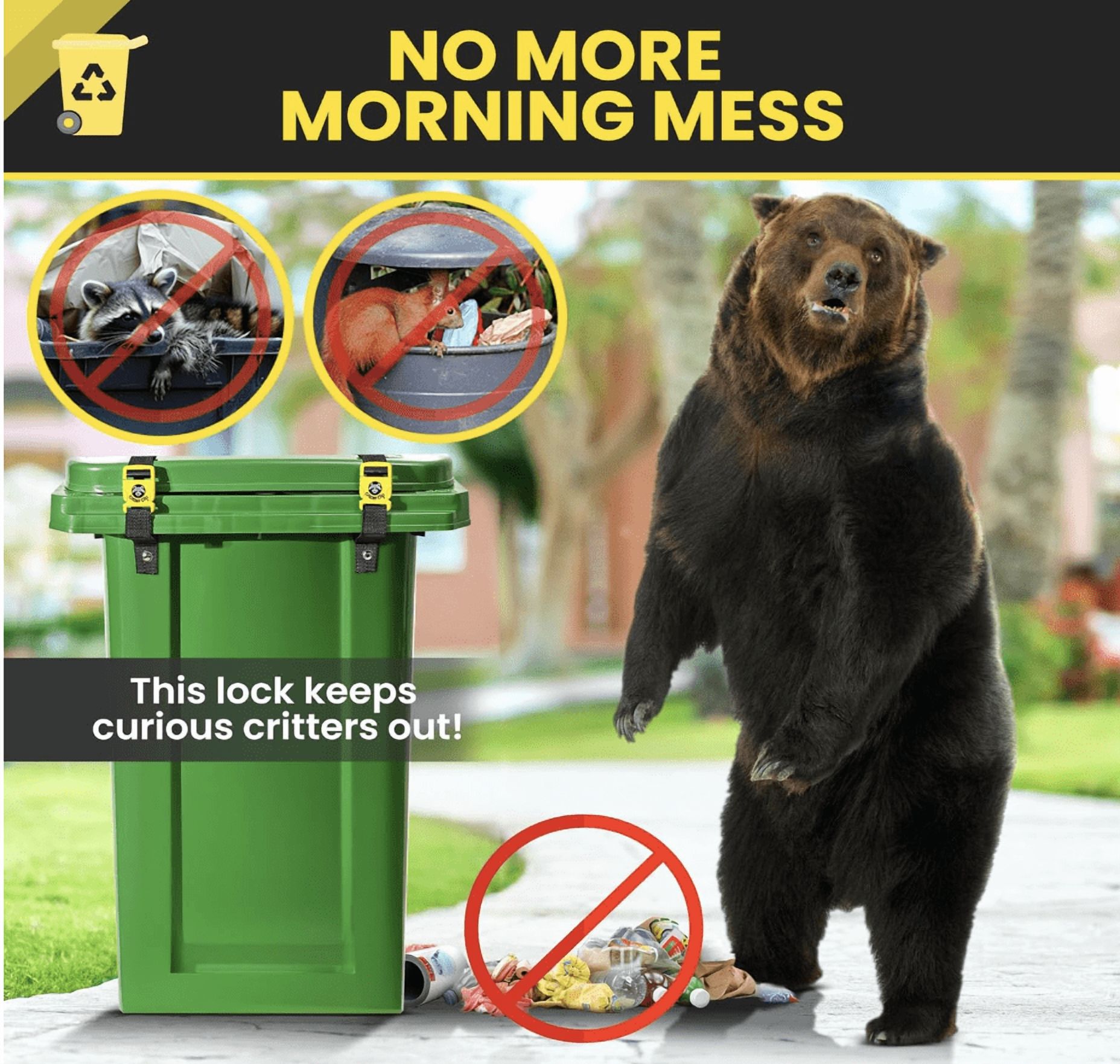Trash Can Lid Lock-Garbage Can Lock, Garbage Lid Strap, Trash Bin Locks for Animals, Keep Raccoon Out of Trash, Bear Proof Trash Can, Garbage Lid Strap for Outside Easy Installation-2Pcs