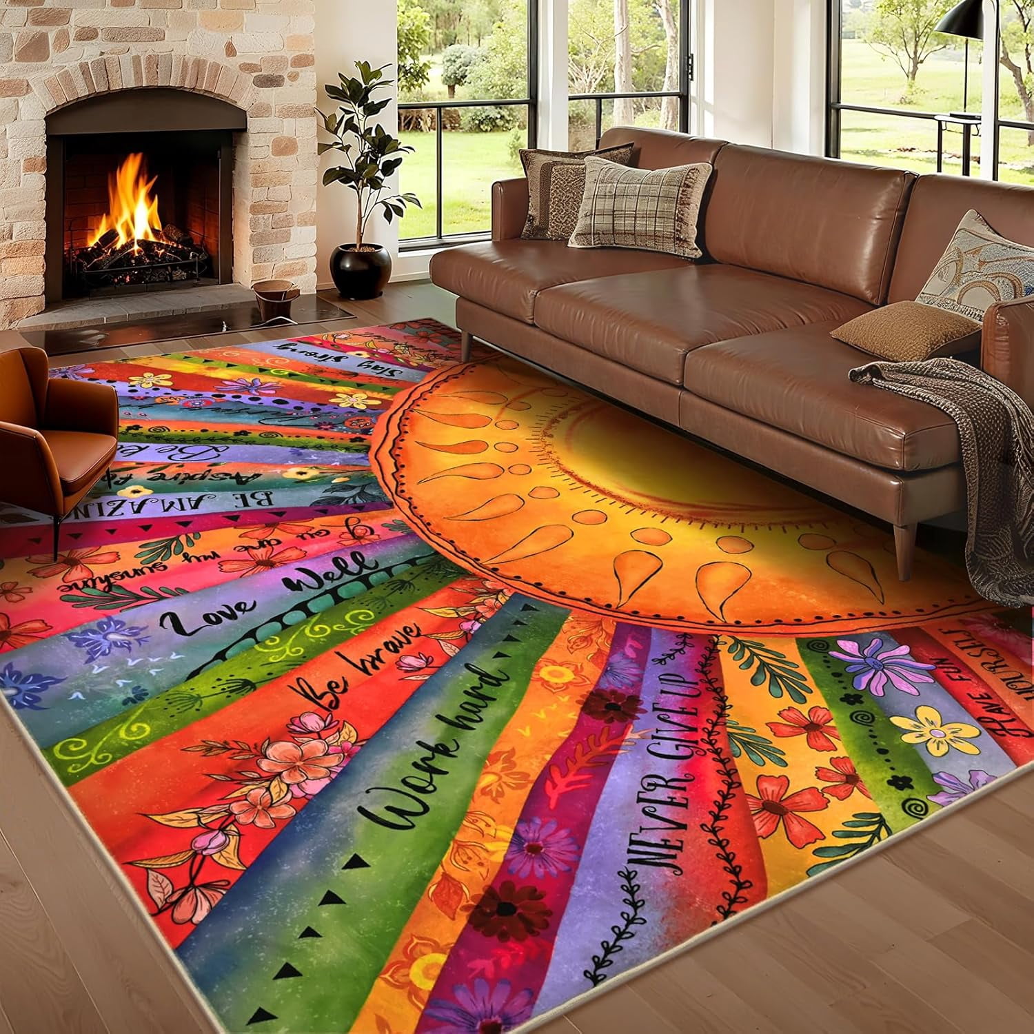 Bleum Cade Area Rugs for Living Room 5x7,Boho Sun Rugs, Washable Area Rugs for Bedroom,Low Pile Anti Slip Durable Carpet for Dining Room