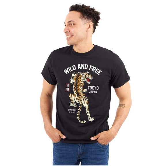 Wild and Free Tiger Tokyo Japan Men's Graphic T Shirt Tees Brisco Brands S