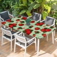 thumbnail image 2 of Sage Green Strawberry Table Cloths for 6 Foot Rectangle Tables, Spring Floral Watercolor Summer Botanical Patio Waterproof Elastic Fitted Tablecloths, Washable Rectangular Table Cover for Camping, 2 of 8