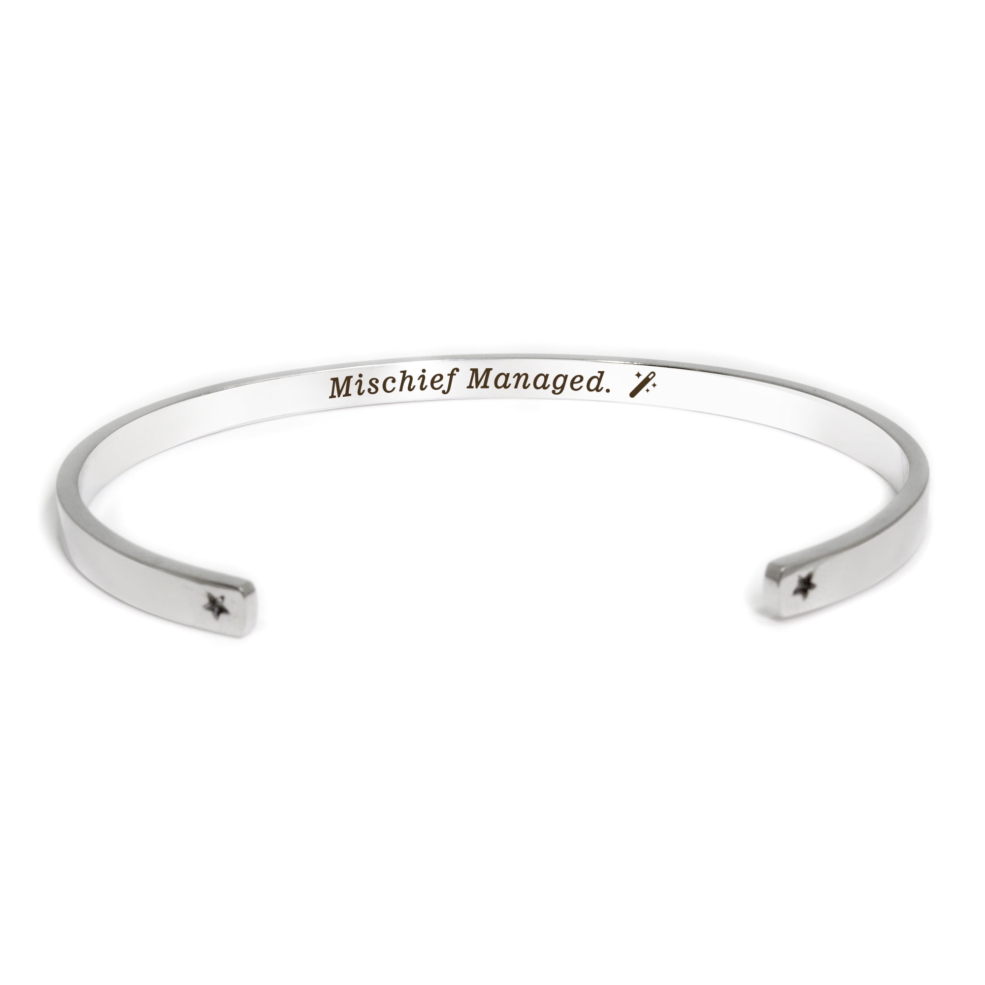 "Mischief Managed" Silver Stainless Steel Graduation Theme Hidden Message Gift for Her Cuff Bracelet with Gift Set