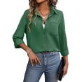 thumbnail image 3 of SLADYGLO Women Lapel Collar Long Sleeve Chest Pocket Shirt, 3 of 7