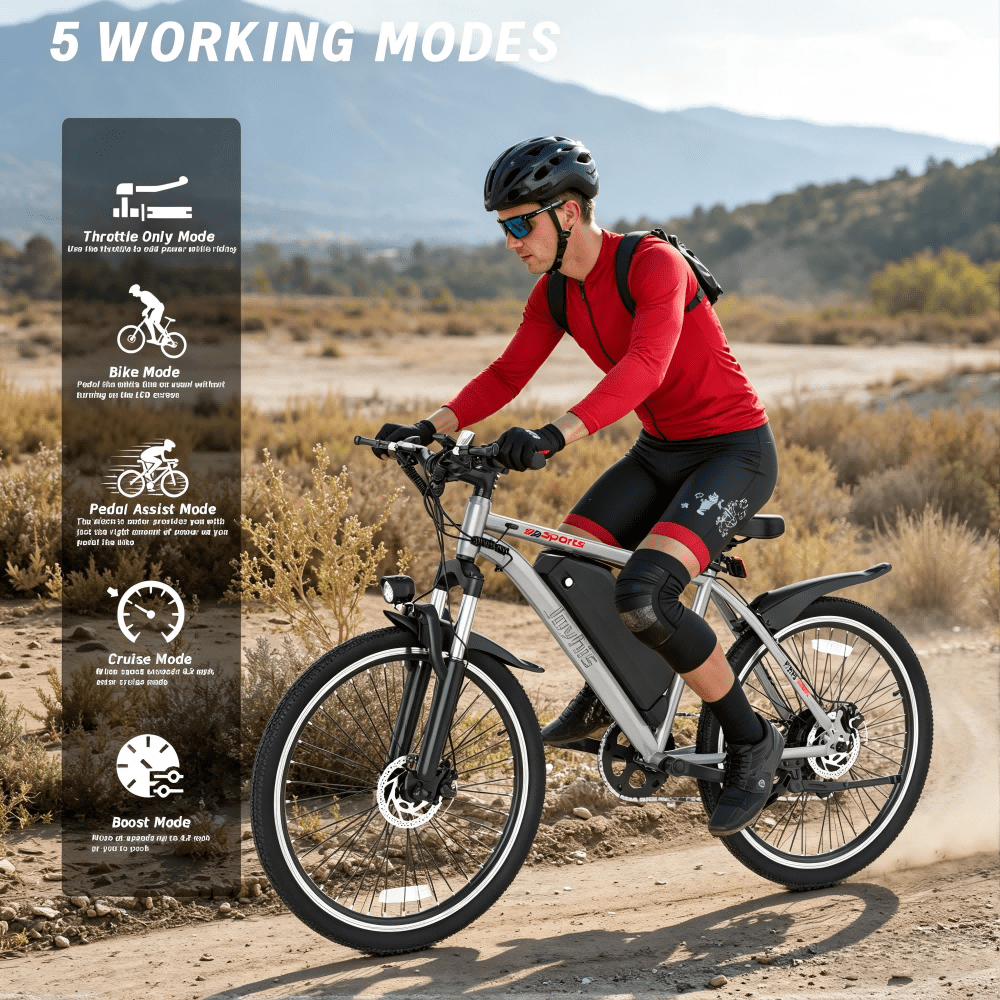 26" E-Mountain Bike for Adults, 350W Motor, 48V 5.2Ah Removable Battery, Up to 22 MPH & 45 Miles Range, 7-Speed Electric Bicycle with Pedal Assist, UL2849 Certified