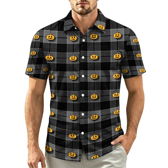 IAJDKMEK Halloween Men's Polo Short Sleeve Shirt - Lightweight Button-Down Knit Shirt, Breathable Summer Shirt for Summer Daily, Golf Shirt & Costume Events,Black L