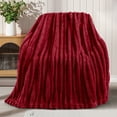 thumbnail image 3 of Exclusivo Mezcla Fleece Throw Blanket for Couch, Super Soft 3D Striped Jacquard Blanket, Lightweight Fuzzy Cozy Blankets, Deep Red, 50"x60", 3 of 9