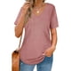 thumbnail image 3 of Camiseta de mujer simple con rayas verticales de corte holgado y manga corta con cuello en V de color puro para verano Rosa XL, 3 of 6