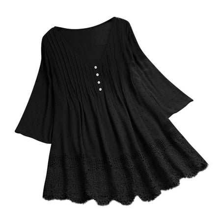 

Tops Loose Shirts for Summer Women T-Shirt Quarter Plus Three Blouse Size Vintage Women V-Neck Top Lace Ruffled Women s Blouse Quality Scrub Set