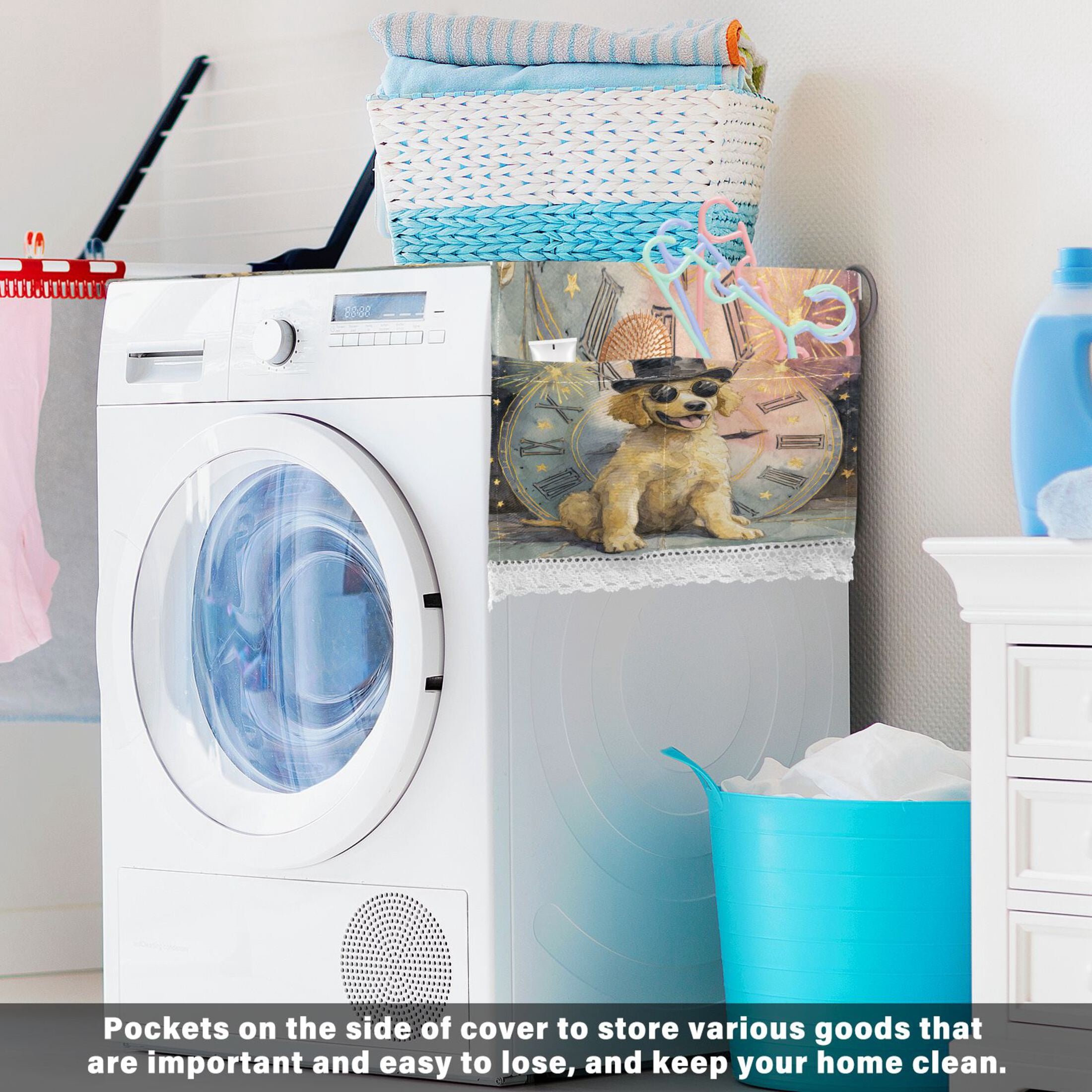 Wobogo Golden Retriever Art Washing Machine Cover Dustproof Washer Dryer Cover Waterproof Laundry Room Decorative Protector