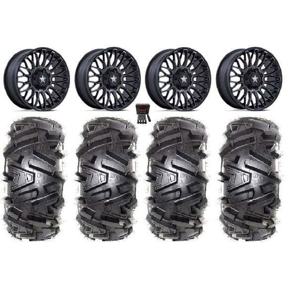 MSA Clubber 14" Wheels Black DDT 28" Moto MTC Tires Kawasaki Mule Pro FXT
