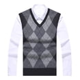 thumbnail image 3 of Men Sweater Vest Knitted Tank Top V Neck Sleeveless Pullover Casual Plaid Top, 3 of 8