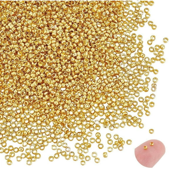 2000Pcs Gold Plated Beads Bulk Smooth Spacer Beads 2mm Flat Round Beads Crimp End Beads for DIY Crafts Bracelet Necklace Supplise and Crafts for Jewelry Making Hole: 1.2mm