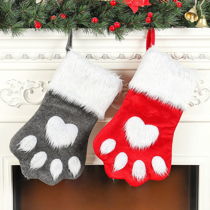 1/2 X Christmas Stocking Dog Paw Plaid Sock Hanging Ornament Children Xmas Gifts 