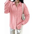 thumbnail image 2 of Oversized Button Down Shirts for Women Shirt Long Sleeve Collared Blouses with Pocket Beach Outfit Pink M, 2 of 9