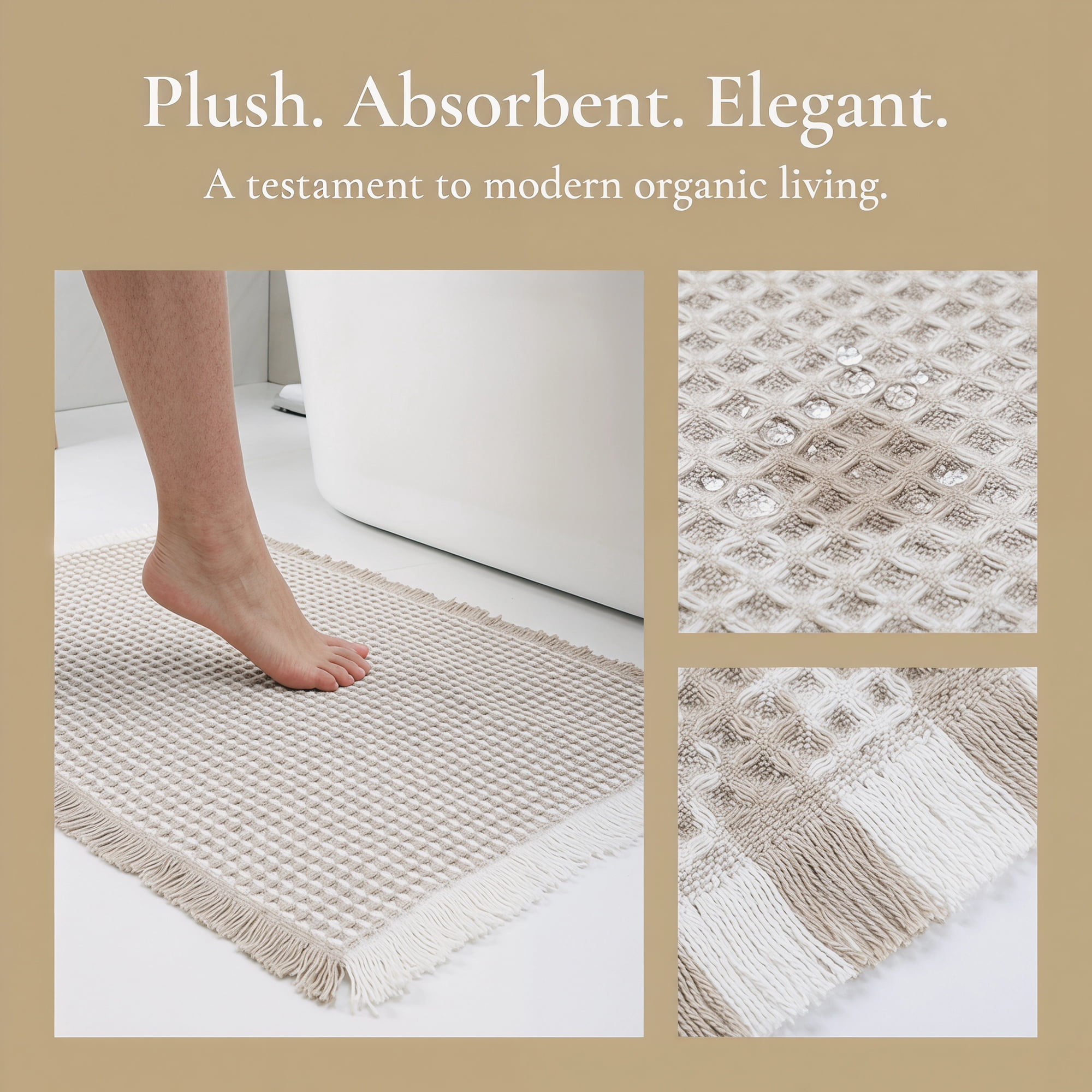 Unique Bargains Waffle Non Slip Quick Dry Machine Washable Bath Mat Khaki 24" x 17"