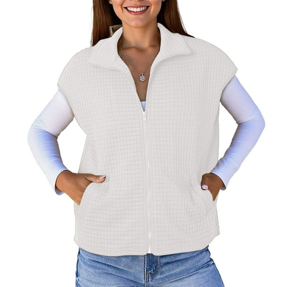 Womens Soft Vest Cap Sleeve jacketS Solid Color Travel Fall Outfits With Zipper Pockets Full Zip Outerwear