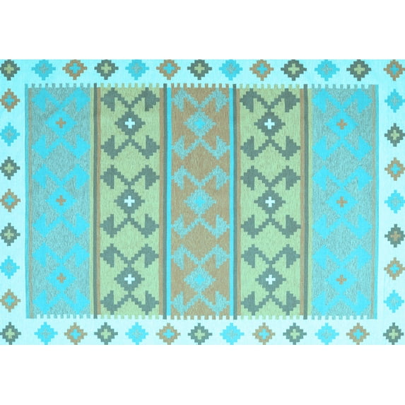 Ahgly Company Indoor Rectangle Abstract Light Blue Contemporary Area Rugs, 2' x 3'