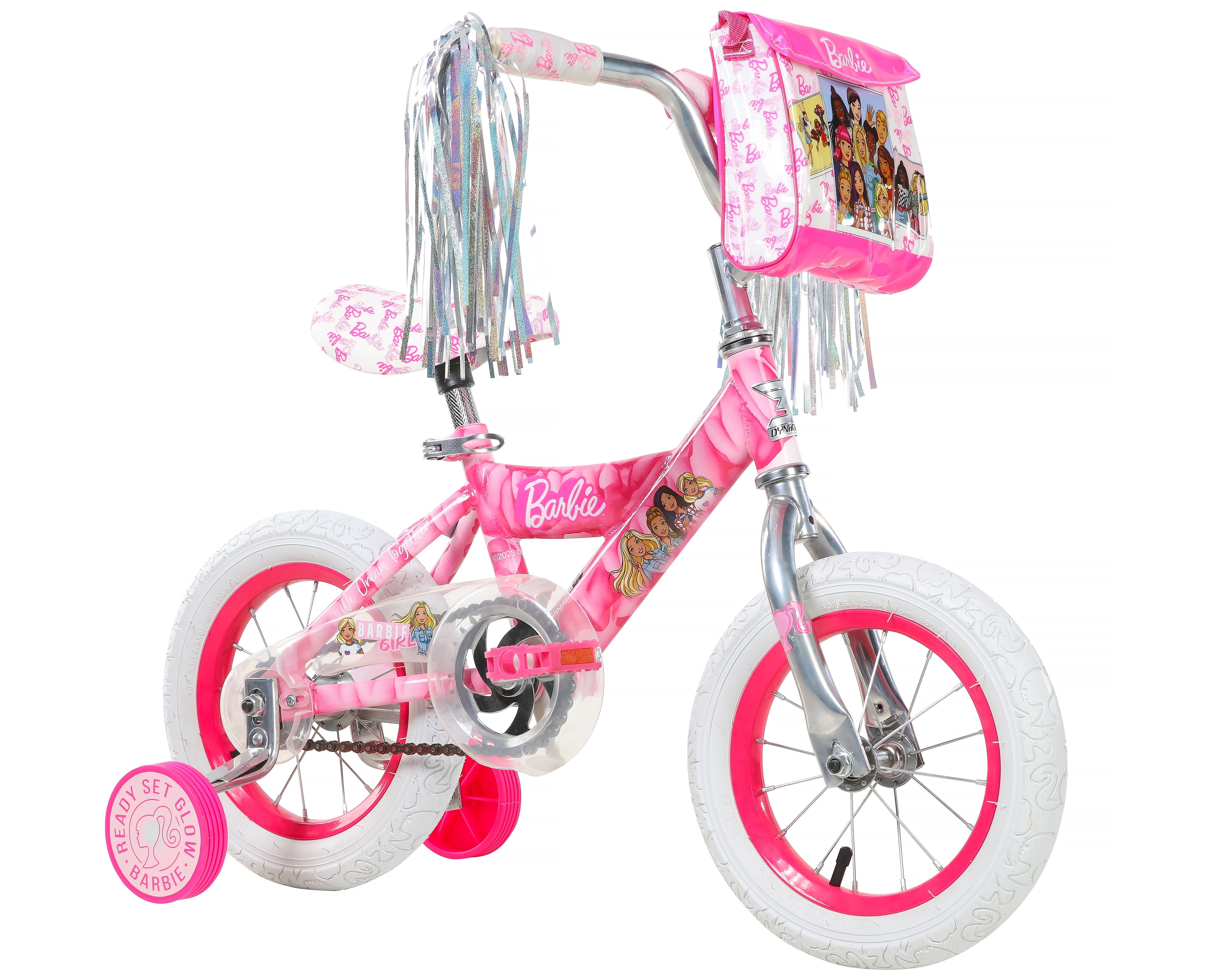Dynacraft 16 Barbie Girls Bike Pink with Plush Puppy Faux Chrome Finish Adjustable Padded Seat Walmart